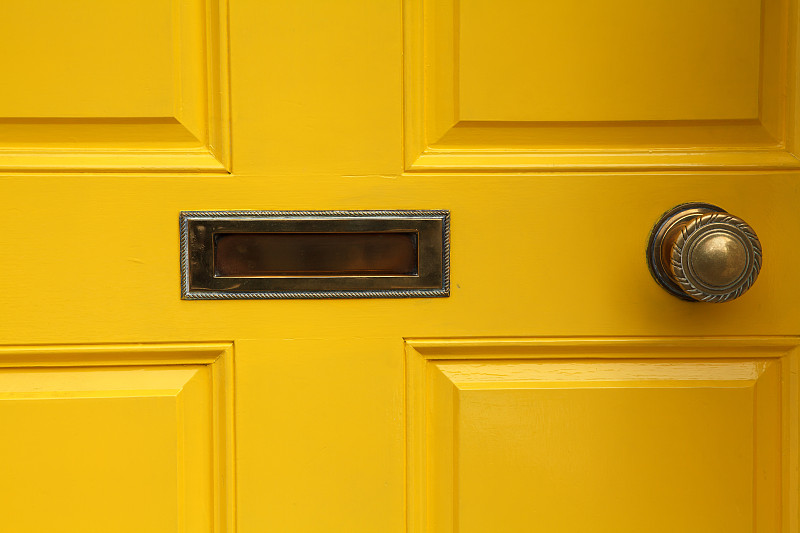 门把手,门,黄色,邮筒投信口,邮筒,正门,公共信箱,北爱尔兰,特写,正面视角