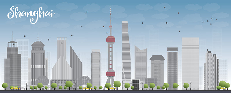 天空,城市天际线,蓝色,上海,灰色,绘画插图,计算机制图,计算机图形学,都市风景