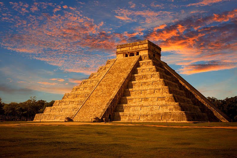 墨西哥玛雅金字,契晨-伊特萨,墨西哥,纪念碑,古代文明,水平画幅,无人,古老的,美洲,楼梯