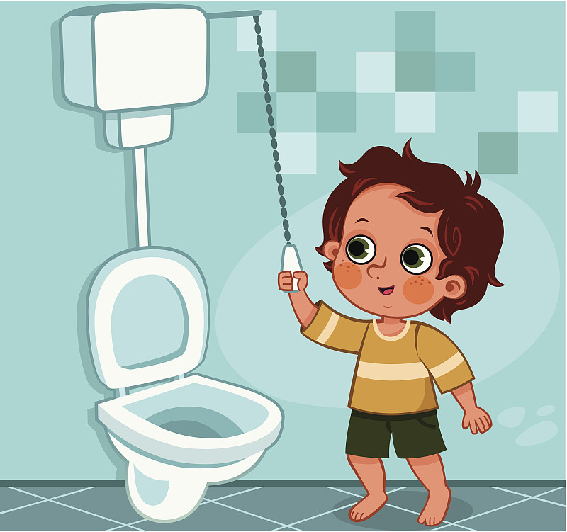 卫生间,冲洗水,冲洗厕所,学龄前儿童,浴室,衣柜,卫生,学龄前,卡通,男孩