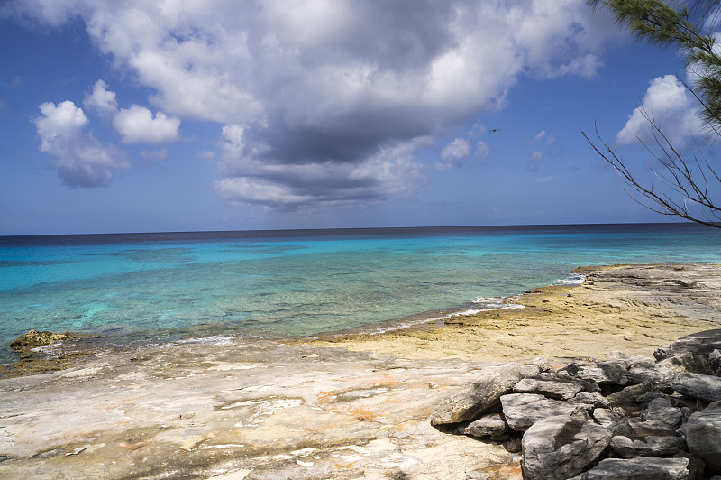 海洋,青绿色,萨尔瓦多岛,巴哈马国,水,天空,水平画幅,地形,沙子,岩石