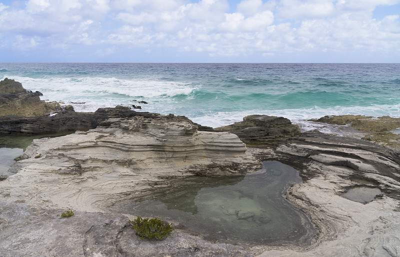 潮汐,池塘,萨尔瓦多岛,潮水坑,巴哈马国,水,天空,水平画幅,地形,岩石