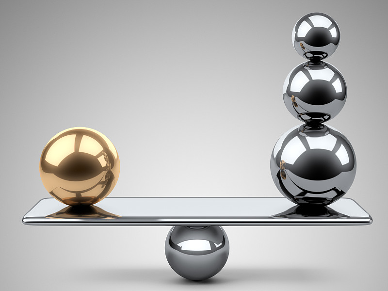 平衡,球体,黄金,钢铁,巨大的,在之间,秤,比例,准确,风险