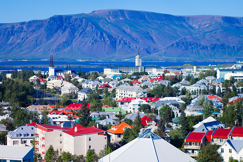 雷克雅未克,冰岛国,城市天际线,海港,航拍视角,自然美,角度,宽的,阿库雷里,凯夫拉维克