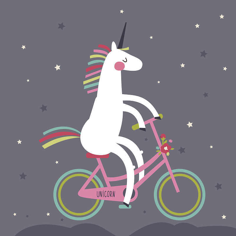 马,自行车,彩虹
