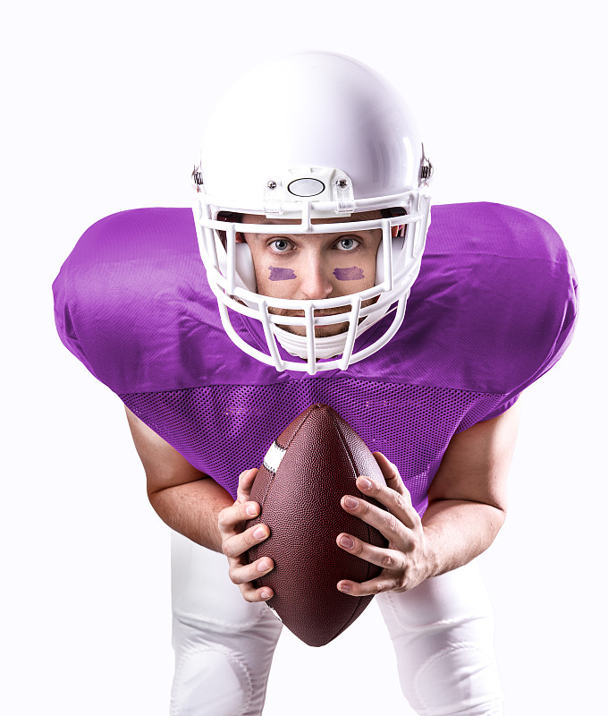 紫色,制服,足球运动员,白色背景,分离着色,触地得分,防护品,活力,休闲游戏,运动