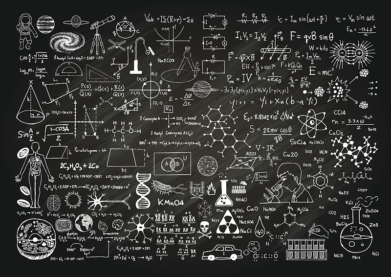 科学,黑板,绘画插图,计算机制图,计算机图形学,数学,粒子,公式,代数,技术