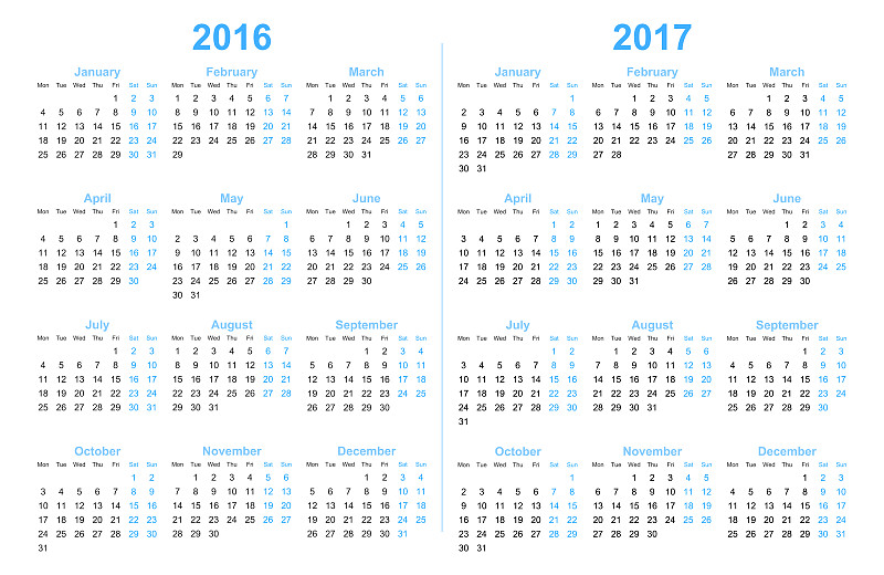 2016,2017年,日历,新的,六月,水平画幅,无人,历日,九月