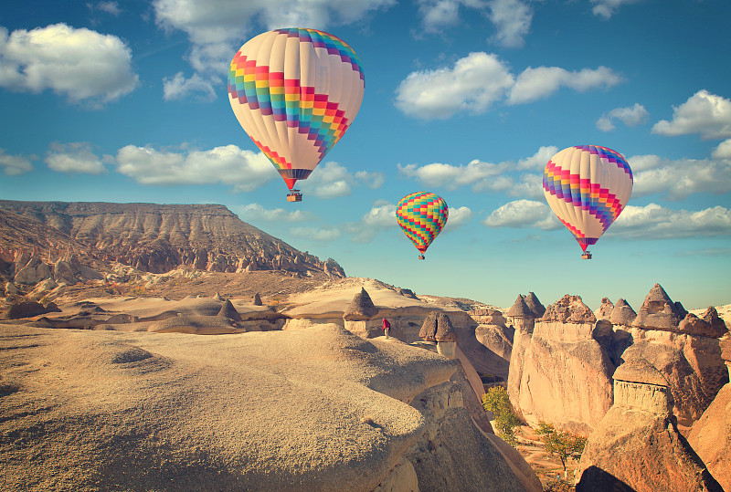 卡帕多奇亚,热气球,在上面,土耳其,地形,天空,风,水平画幅,古典式,户外