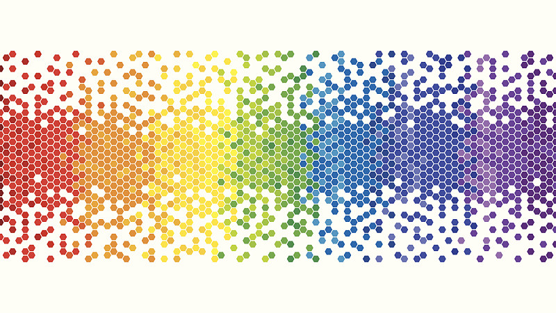 彩虹,像素化,多色的,背景,多色背景,六边形,蜂窝,彩色背景,斑点,计算机图形学