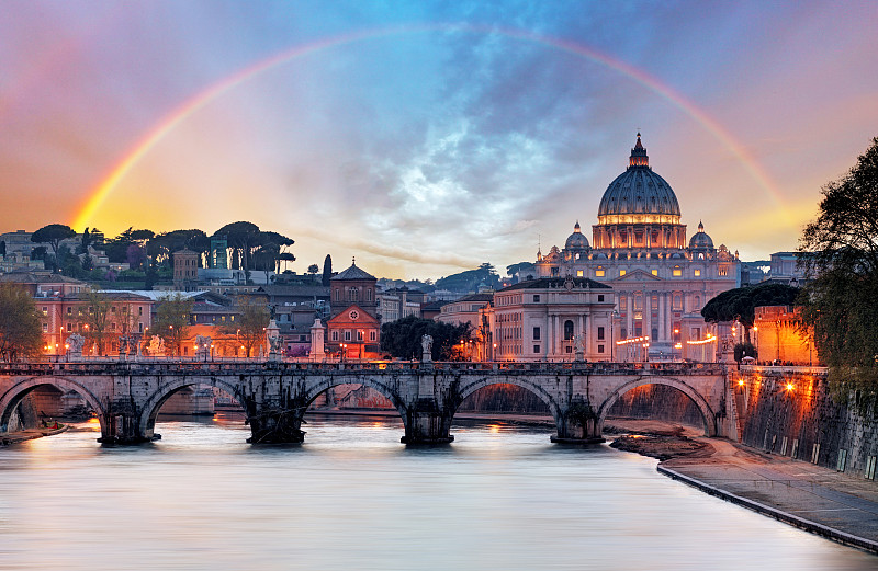 罗马,自然美,圣天使桥,台伯河,水,留白,夜晚,当地著名景点