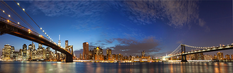 纽约,全景,城市天际线,曼哈顿,水平画幅,夜晚,无人,户外,美洲