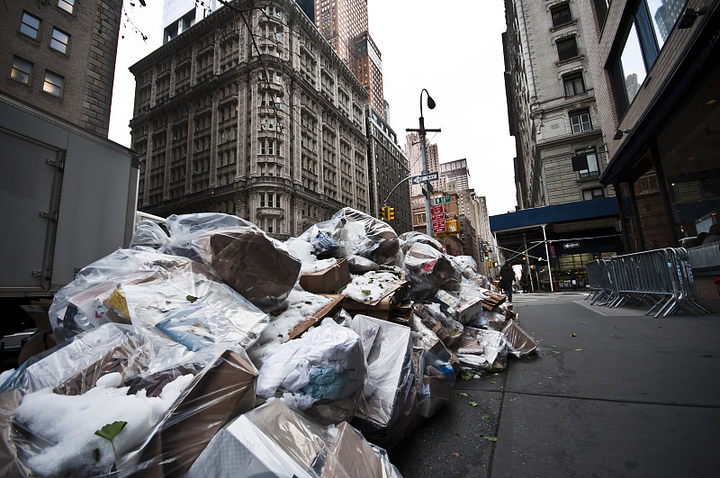 纽约,人行道,美国,垃圾袋,垃圾,水平画幅,塑料袋,鸟类,户外,塑胶