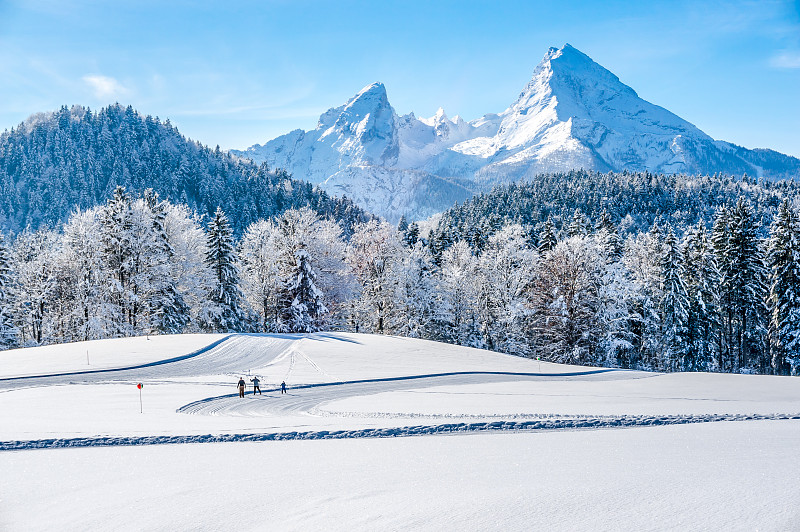冬天,地形,德国,瓦茨曼-马斯夫山,巴伐利亚阿尔卑斯山区,天空,雪,上巴伐利亚,巴伐利亚,白色