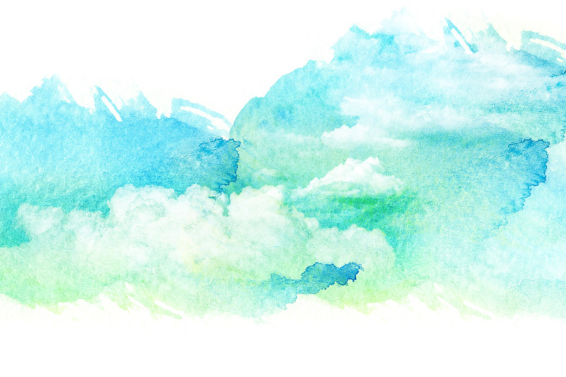 云,绘画插图,水彩画,环境保护,水彩颜料,云景,水彩画颜料,画笔,绿色,蓝色