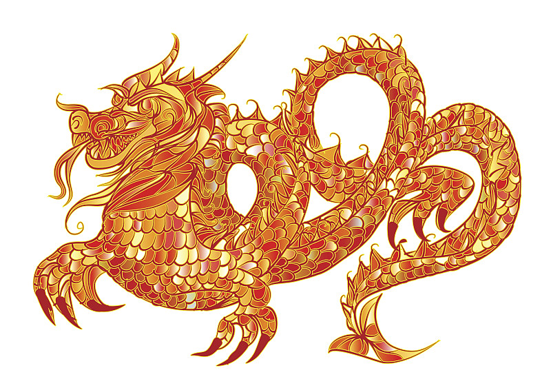 中国龙,亚洲人种,爬行纲,2015年,绘画插图,装饰品,怪物,异国情调,红色,符号