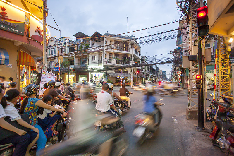 胡志明市,越南,越南南部,红绿灯,电缆,水平画幅,无人,散焦,电力线,摄影
