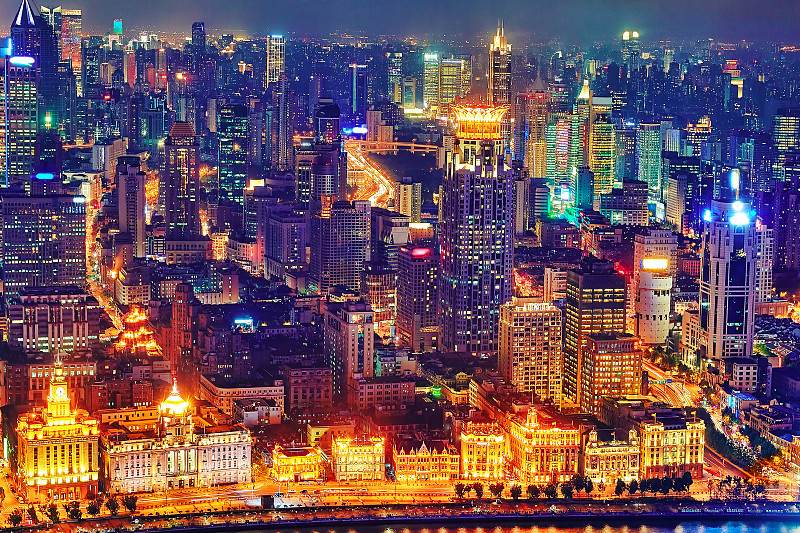 都市风景,上海,自然美,水平画幅,夜晚,海港,曙暮光,黄浦江,户外,浦东