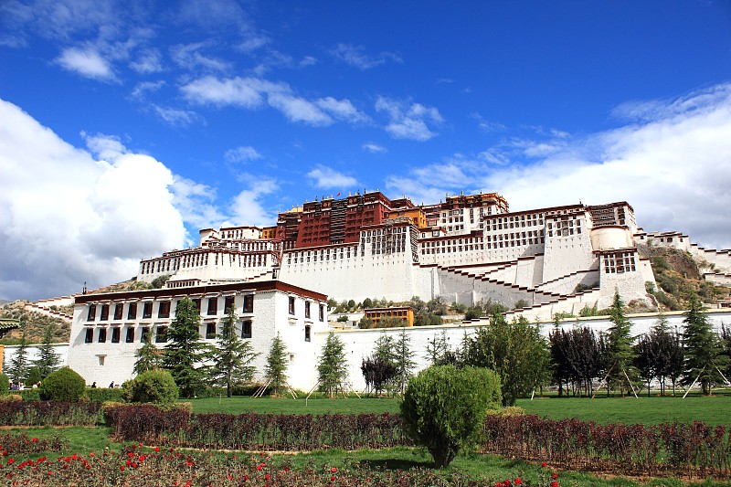 布达拉宫,中国,天空,水平画幅,山,无人,古老的,巨大的,白色,佛教