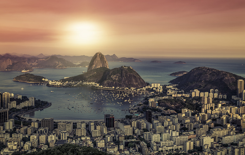 里约热内卢,巴西,城市天际线,在上面,博塔佛戈,甜面包山,科巴卡巴纳海滩,2014年,水,天空