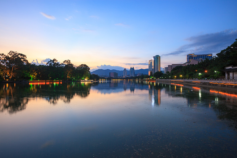 黄昏,水滑道,都市风光,福州,水,天空,夜晚,湖,都市风景,城镇