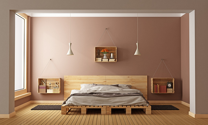 卧室,极简构图,褐色,水平画幅,墙,无人,硬木地板,板条箱,组物体,地毯