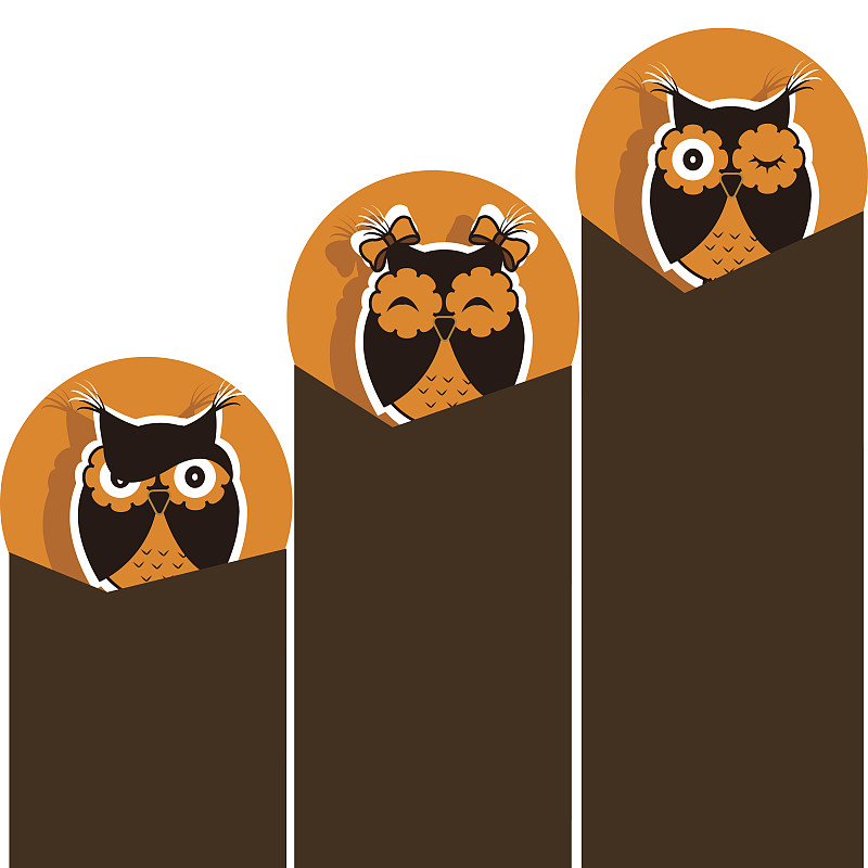 褐色,猫头鹰,计算机图标,三个物体,青少年,贺卡,绘画插图,符号,鸟类,性格