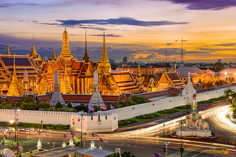 曼谷,风景,地名,水平画幅,夜晚,无人,户外,僧院,泰国,都市风景