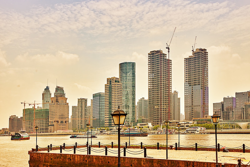 滨水,都市风景,上海,外滩,自然美,水,天空,水平画幅,海港,曙暮光