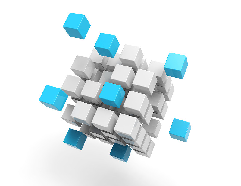 立方体,三维图形,白色背景,立方体形状,起跑架,积木,留白,未来,绘画插图,计算机制图