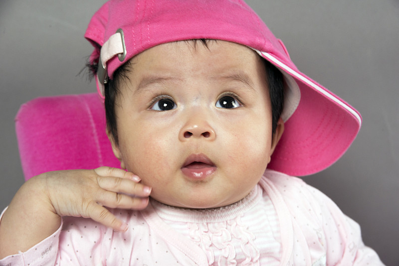 帽子,粉色,女婴,婴儿浴盆,6到11个月,可爱的,女儿,0到11个月,肖像,仅儿童