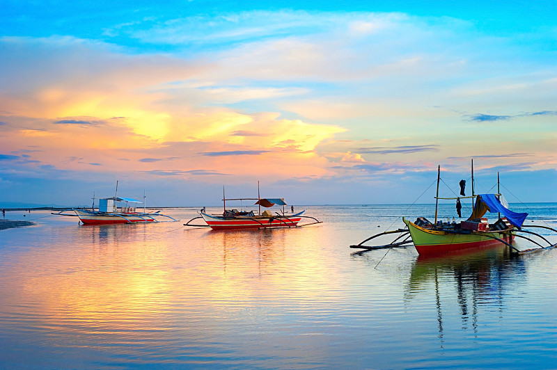菲律宾,船,传统,桨叉架船,水,天空,美,气候,客船,水平画幅