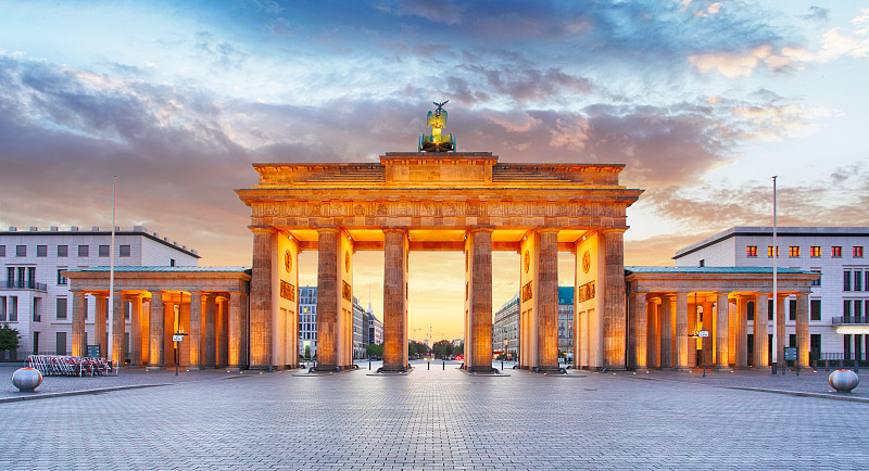 夜晚,柏林,勃兰登堡大门,纪念碑,水平画幅,无人,夏天,户外,大门,都市风景