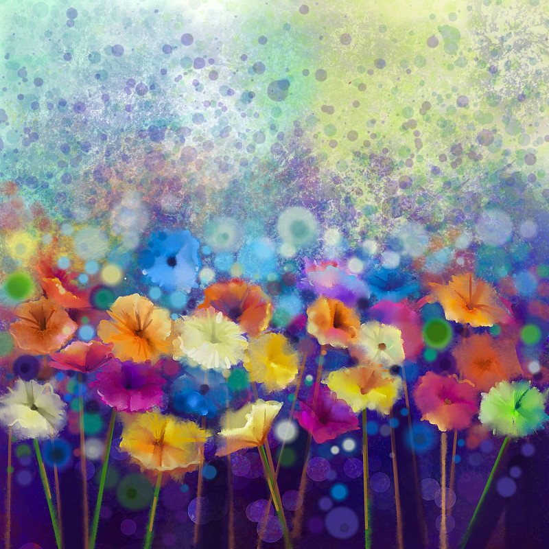 抽象,非洲雏菊,雏菊,水彩画颜料,仅一朵花,绘画艺术品,艺术,园林,明亮