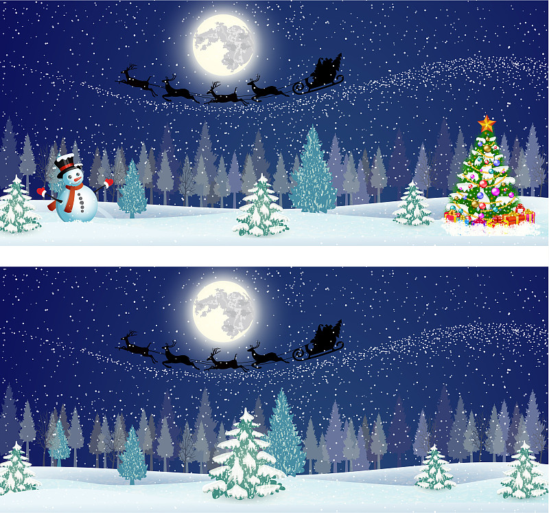 天空,夜晚,雪人,背景,可爱的,水平画幅,雪,月亮,绘画插图