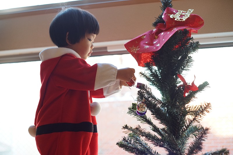 日本人,女婴,圣诞树,青少年,休闲活动,纯净,东亚,冬天,纯洁