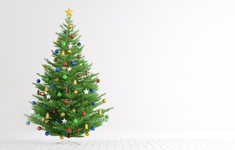 圣诞树,三维图形,室内,杉树,地板,白色,晚会,留白,新的,水平画幅