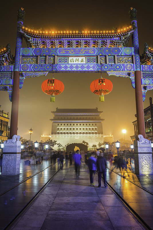 北京,群众,大门,前门,夜生活,山,胡同,黄金周,拥挤的,烟雾