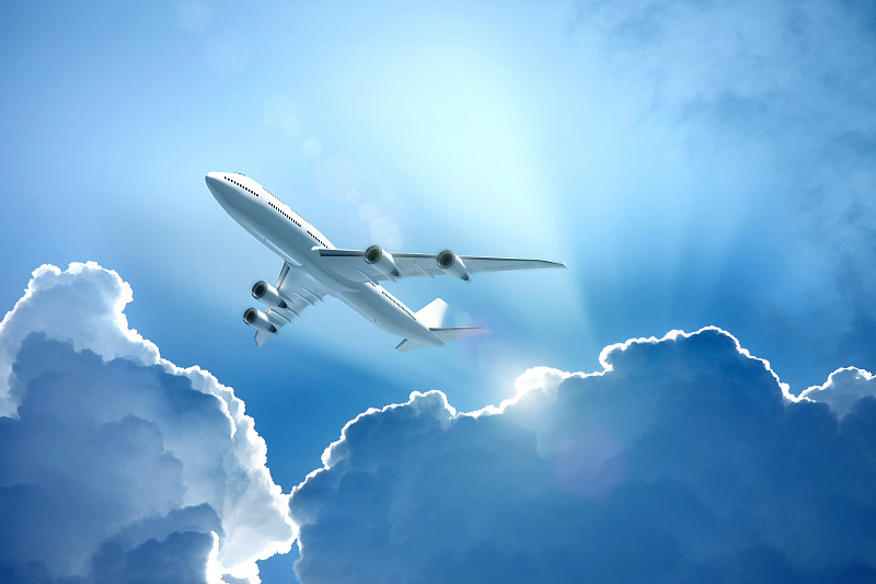 飞机,云,白色,阳光光束,在上面,喷气式飞机,波音747,航空业,商用机,云景