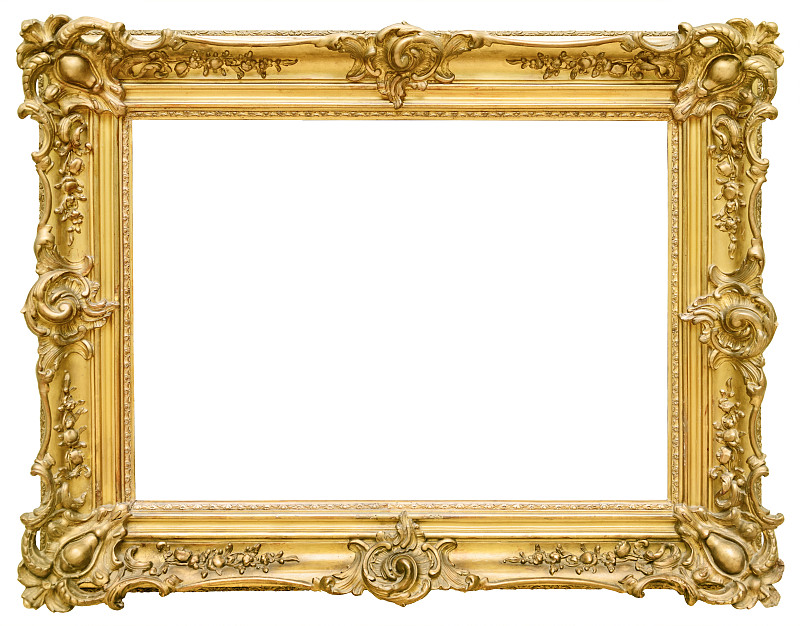 边框,黄金,白色背景,分离着色,镀金的,巴洛克风格,华丽的,古董,相框,金色