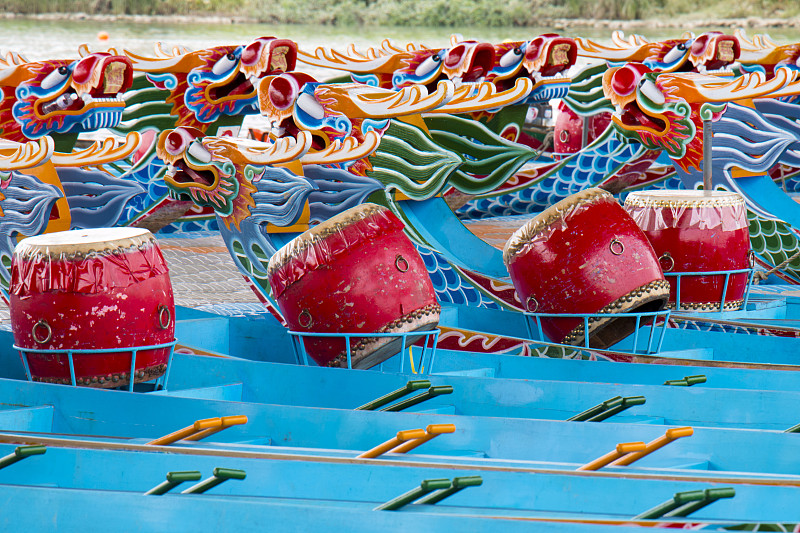 龙舟赛,四个物体,龙舟,端午节,桨,水,水平画幅,东亚,龙,运动
