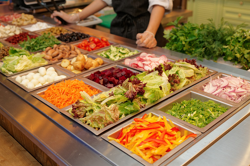清新,沙拉,蔬菜,多样,自助餐厅,迅速,餐馆,健康食物,货亭