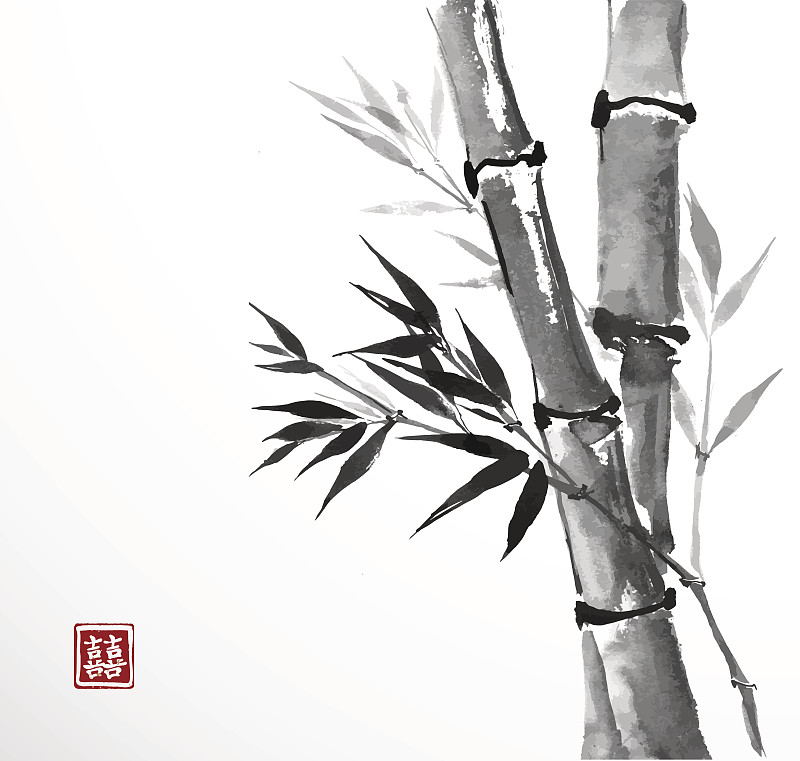 竹,白色背景,贺卡,烟灰墨,水墨画,无人,绘画插图,符号,墨水,计算机制图