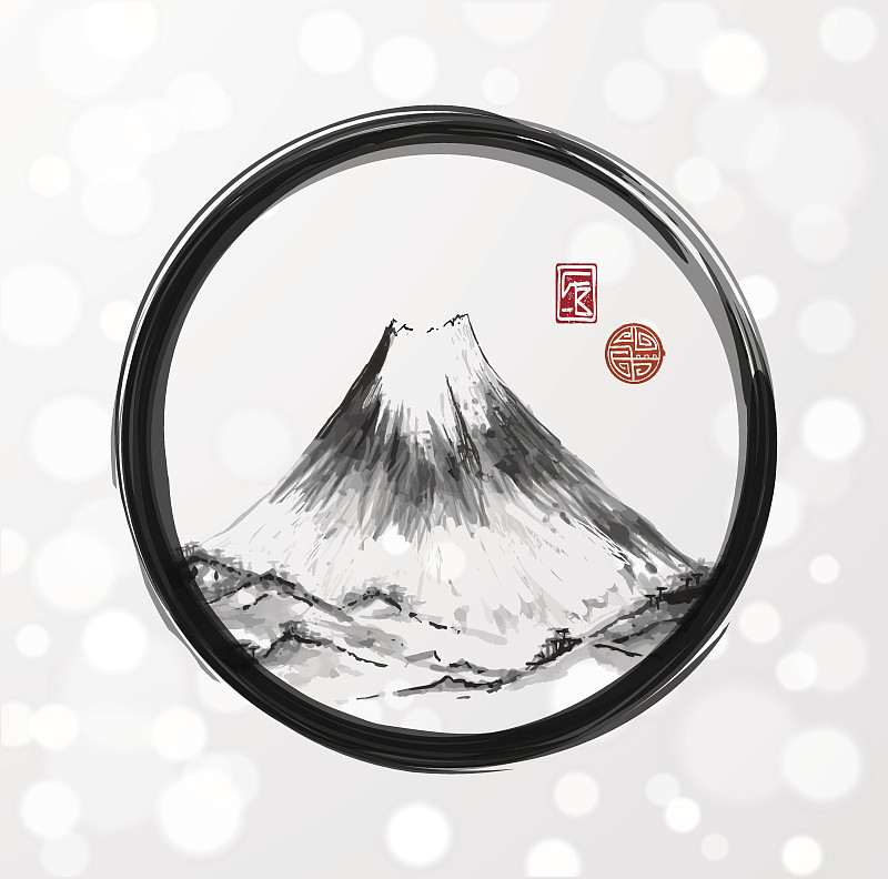 山,富士山,烟灰墨,黑色,自然,岩石,无人,水墨画,绘画插图,符号