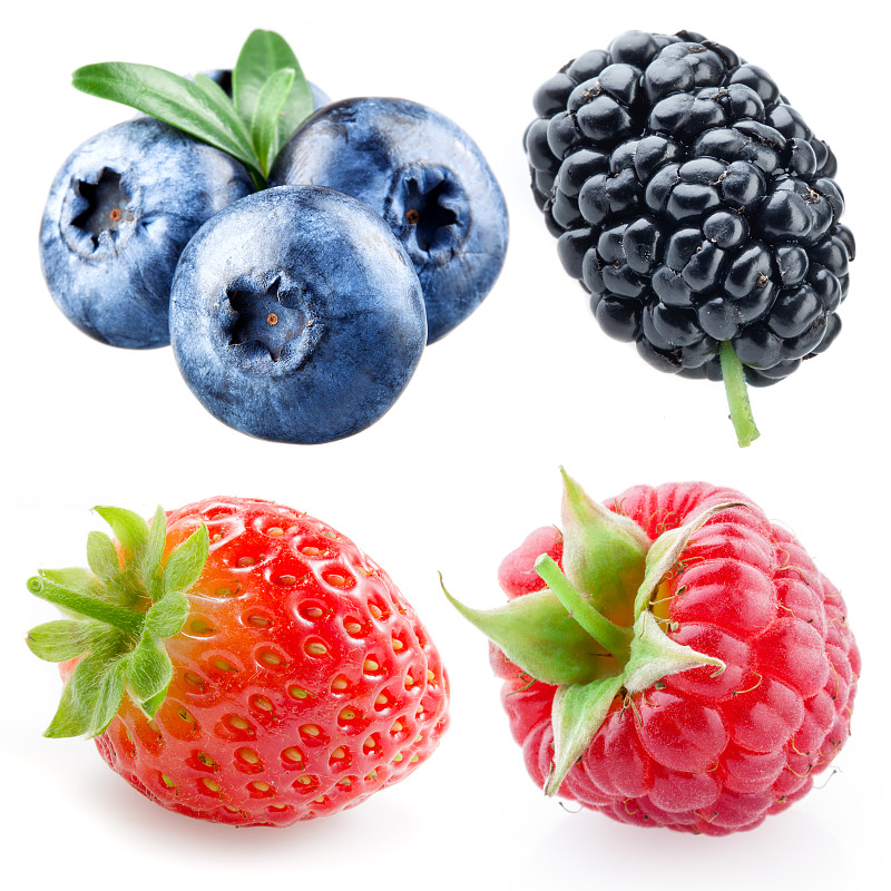 蓝莓,桑椹,白色,草莓,覆盆子,分离着色,清新,一个物体,背景分离,食品