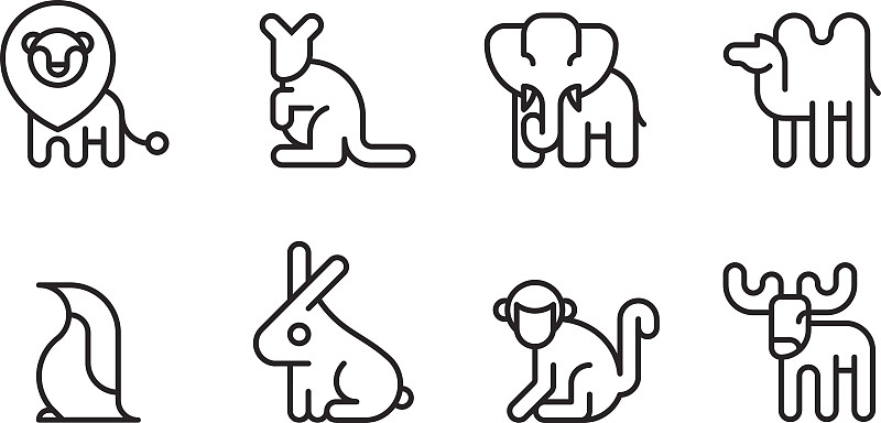 矢量,动物,图标集,圆形,小兔子,袋鼠,无人,绘画插图,符号,企鹅