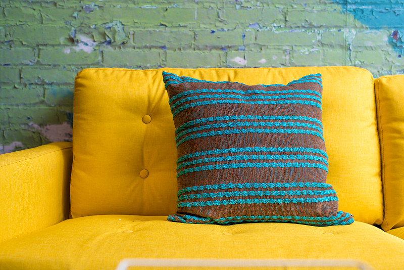 沙发,绿色,黄色,枕头,条纹,纹理效果,纺织品,古老的,古典式,天鹅绒