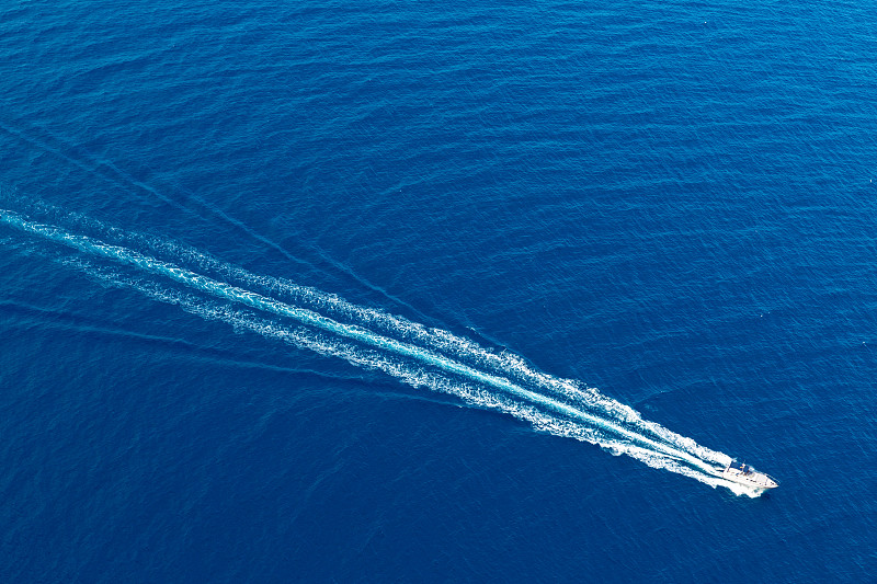 蓝色,船,航拍视角,海洋,海浪,螺旋桨飞机,水,迅速,水平画幅,无人