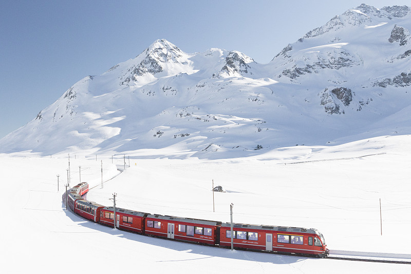 车站月台,皮兹伯尼纳,圣莫瑞兹,恩佳迪纳,客车,berninapass,瑞士,高速列车,冰河,瑞士阿尔卑斯山