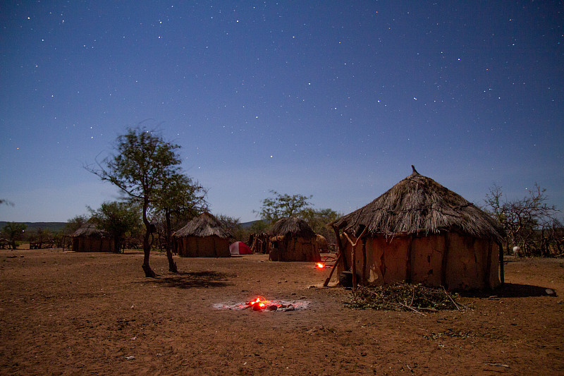 辛巴红泥人,乡村,夜晚,在上面,天空,南非文明,泥屋,库内地区,半干旱,非洲